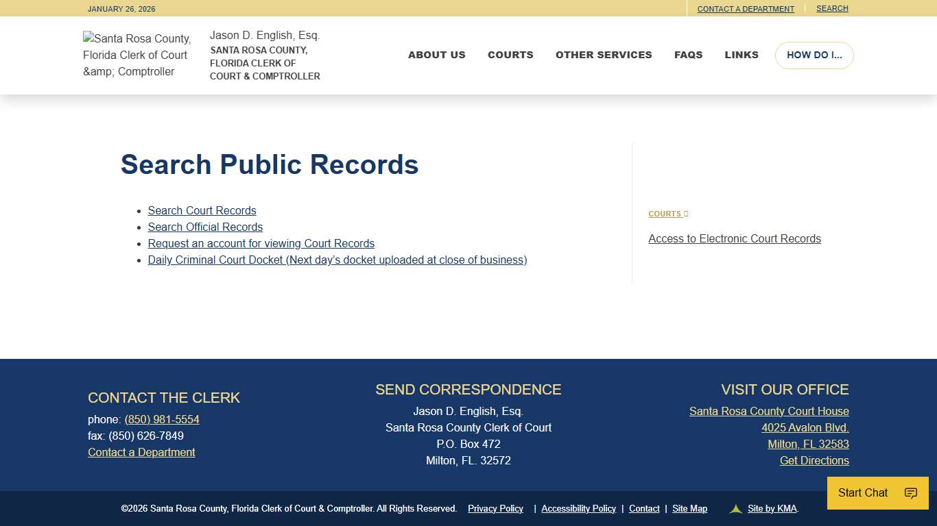 Jason D. English, Esq. Santa Rosa County, FL Clerk of Court & Comptroller